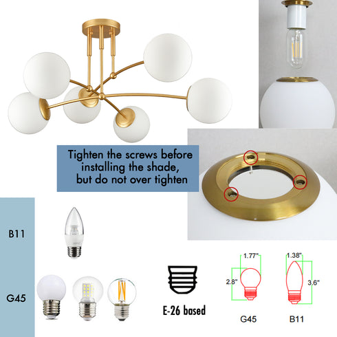 Modern Gold Ceiling  Light 6-Light Globe Chandelier